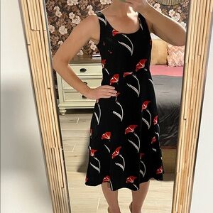 Ann Taylor Black Dress with Red Floral Design